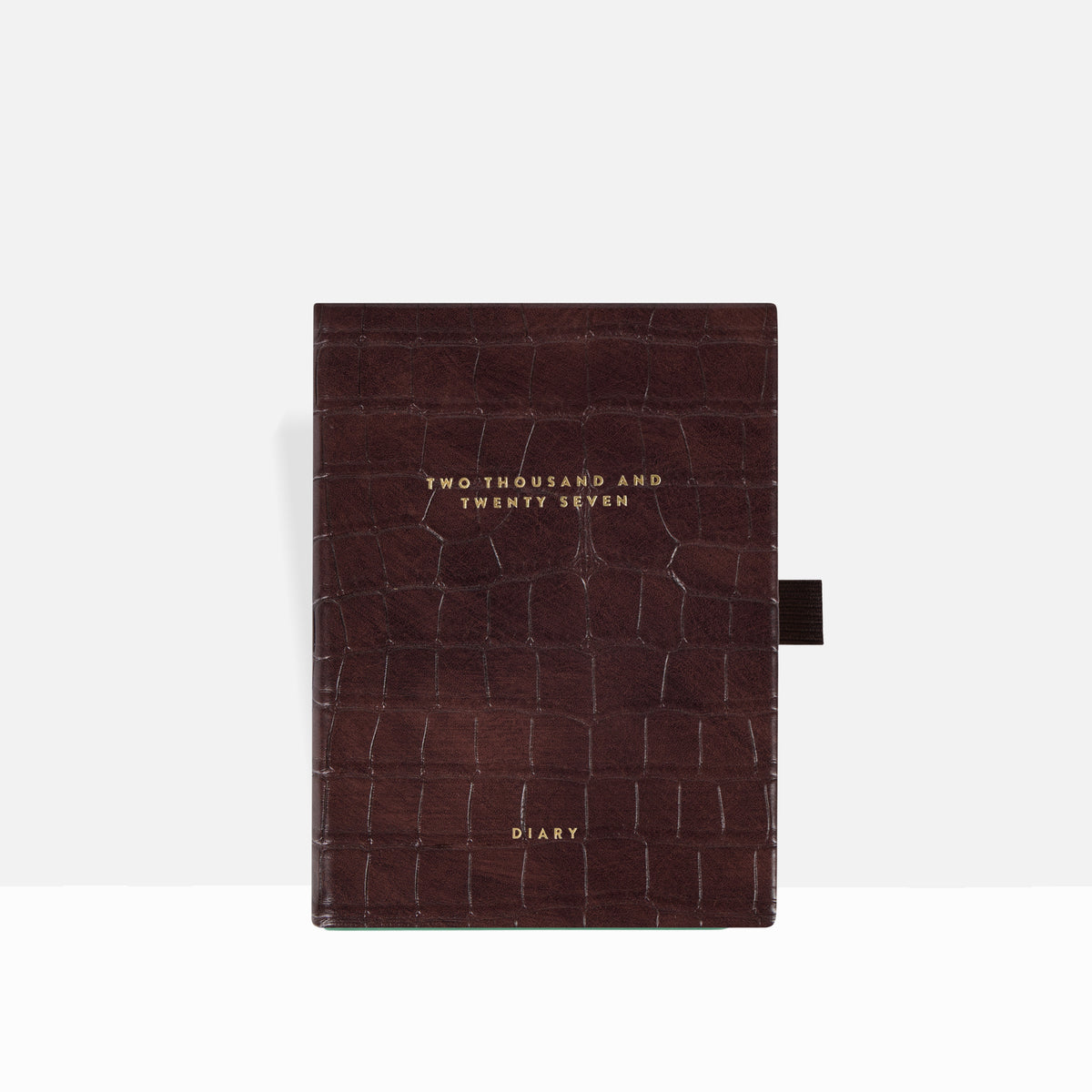 2027 A6 Diary | Espresso Croc closed cover in brown crocodile-embossed vegan leather