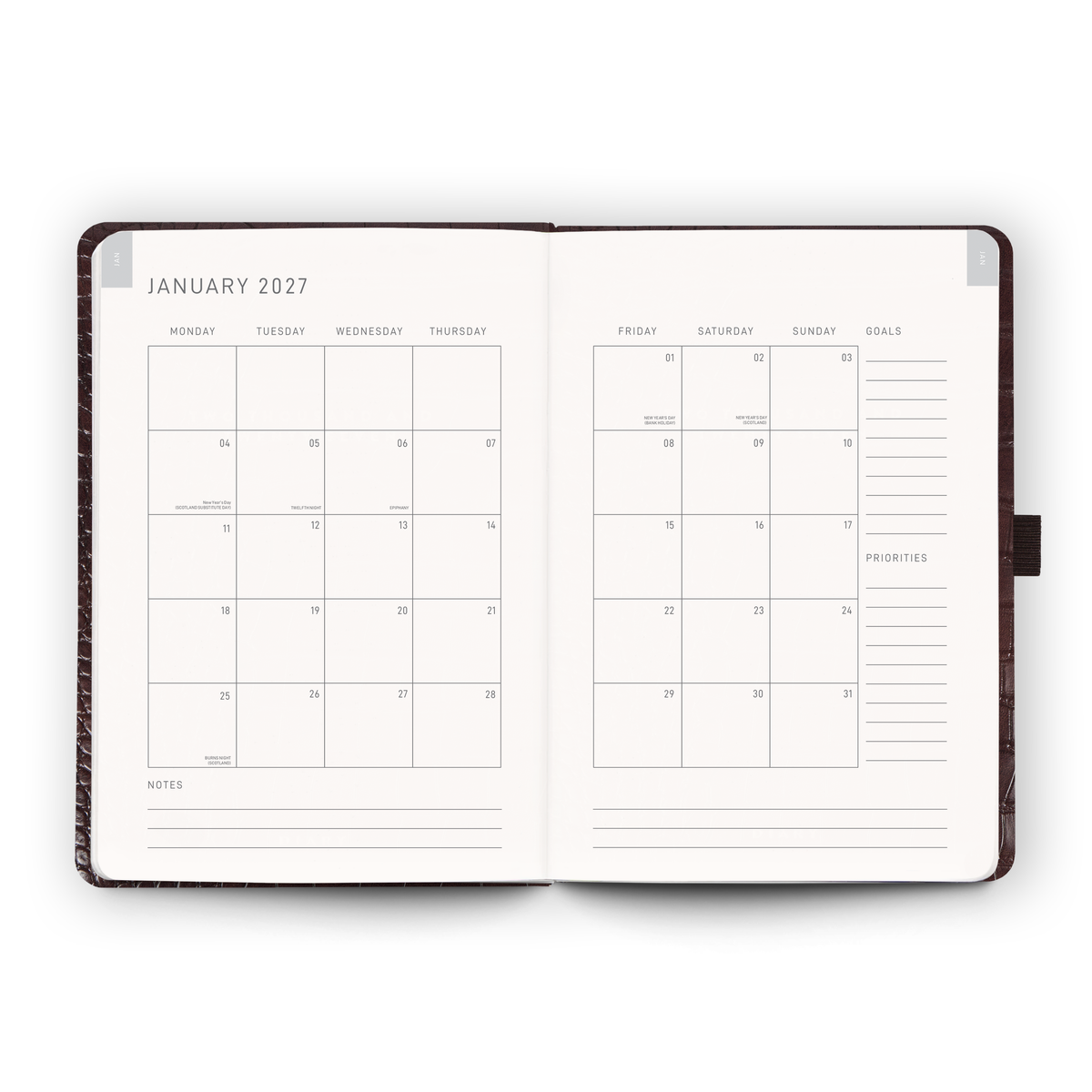 Open blank pages inside the 2027 Daily Diary | Espresso Croc