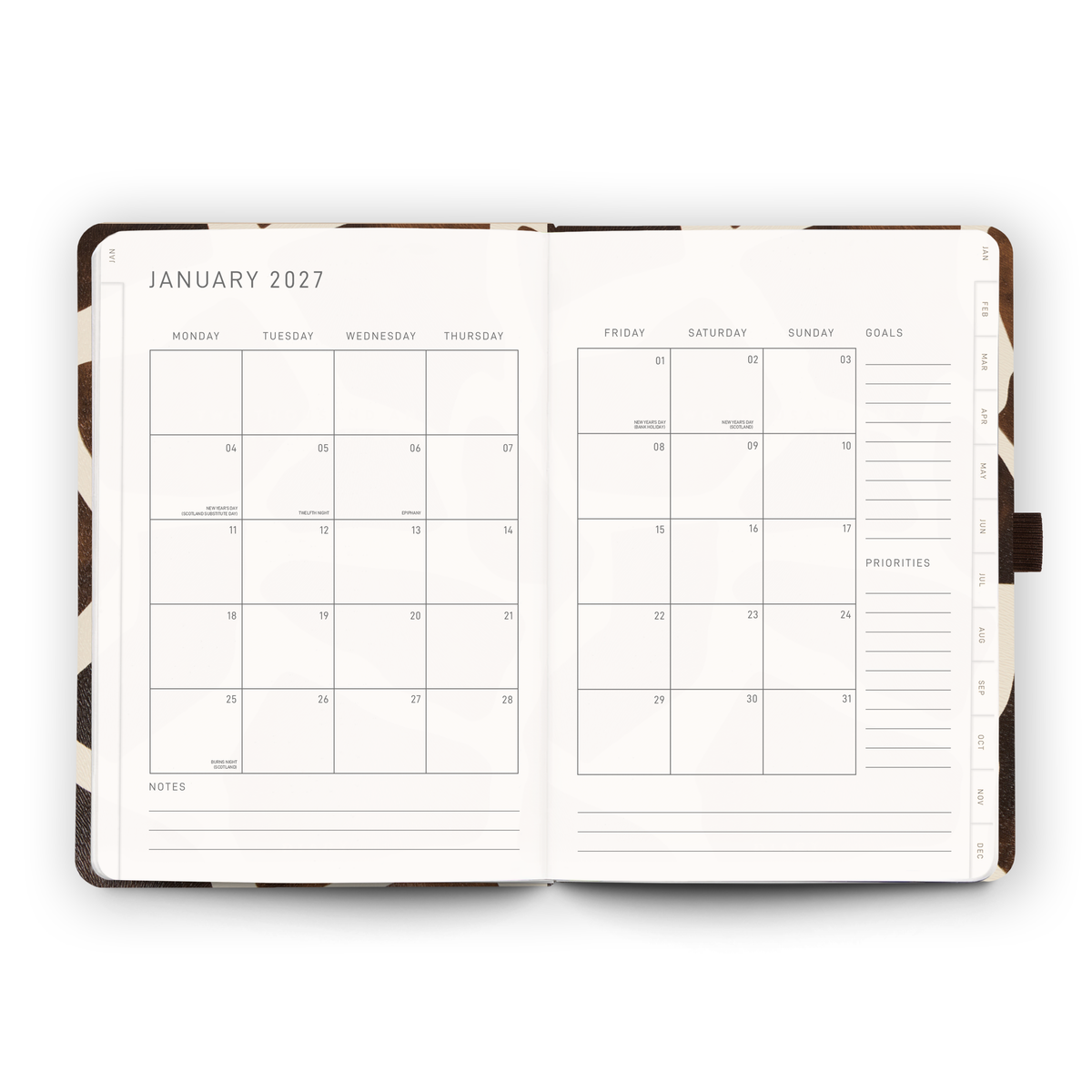 Open blank pages inside the 2027 Weekly Diary | Hide