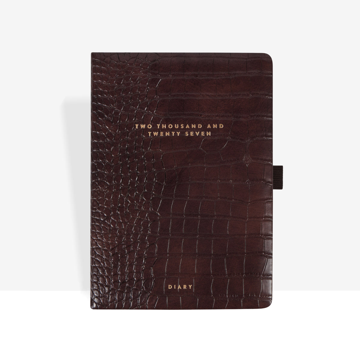 2027 Daily Diary | Espresso Croc closed cover in espresso croc-embossed vegan leather
