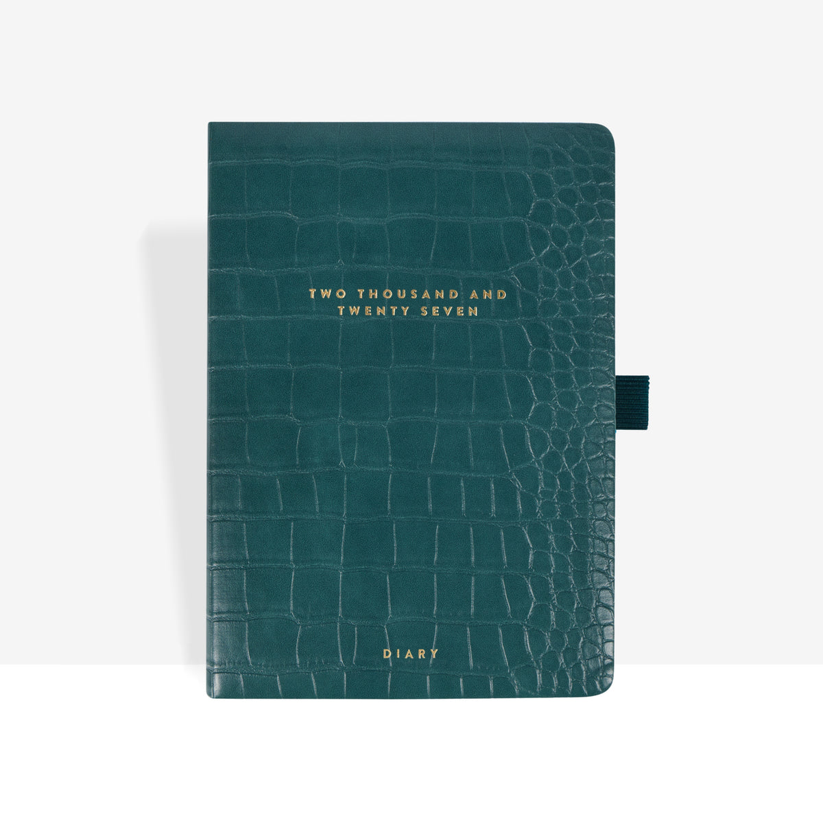 2027 Weekly Diary | Caspian Croc closed cover in caspian teal croc-embossed vegan leather