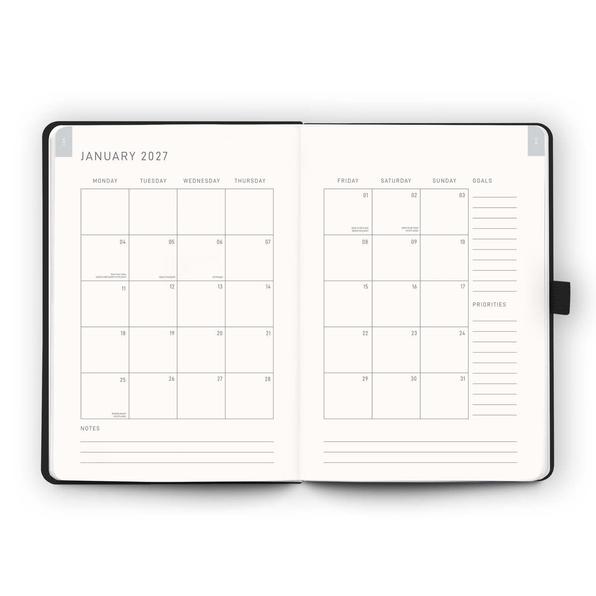 Open blank pages inside the 2027 Daily Diary | Gold Bee